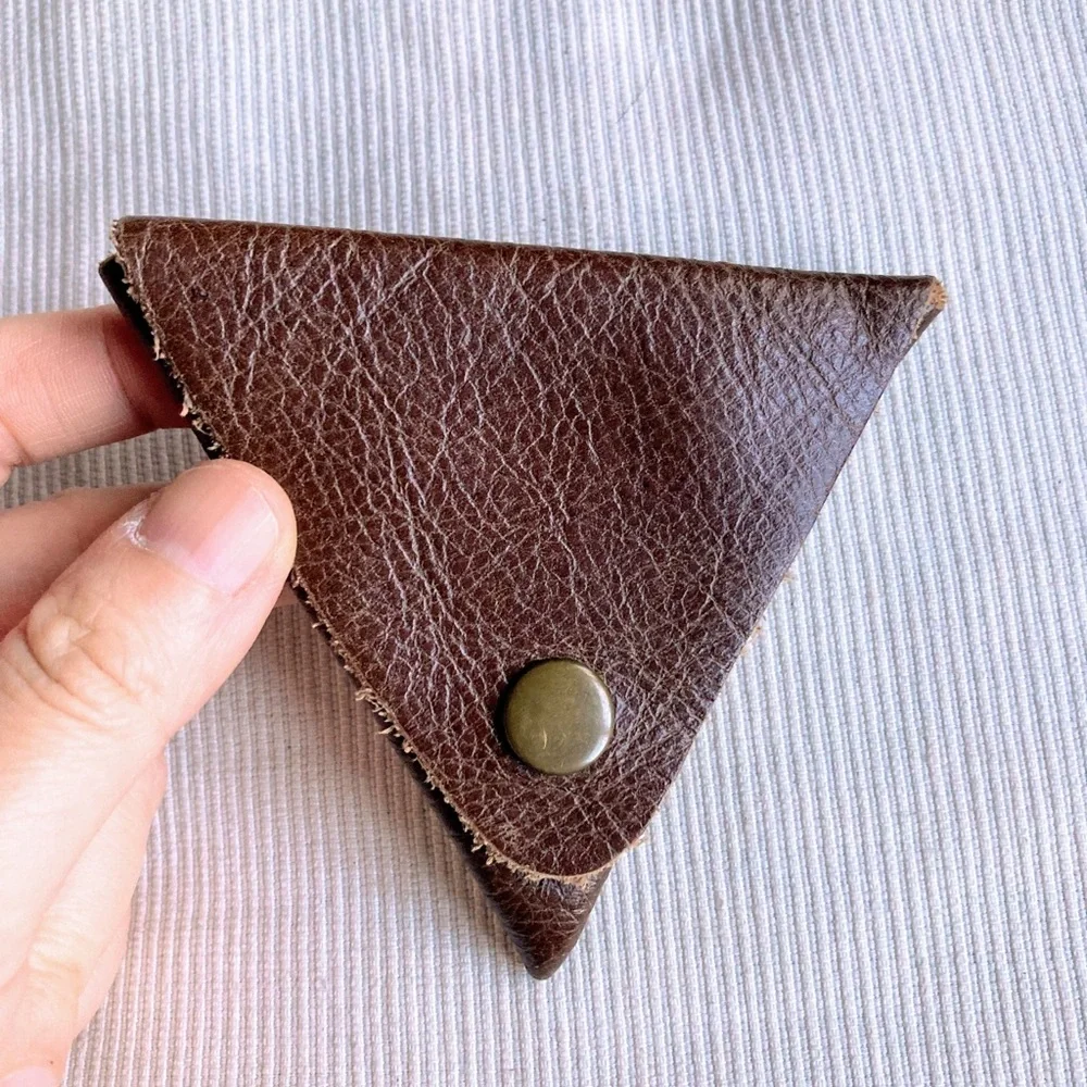 Vintage Unisex Leather Triangular Folding Coin Purse